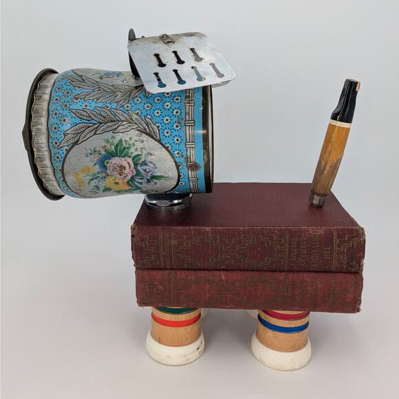 Whimsical Dog Robot Found Object Art Sculpture VTG Parts Tin Pet Assemblage Art - Picture 3 of 12